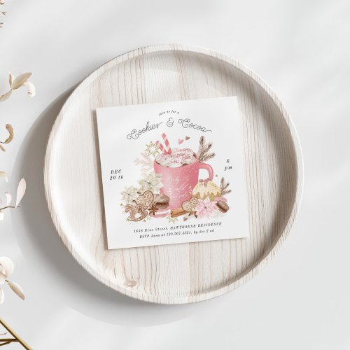 Pink Cookies and Cocoa Holiday Party Invite