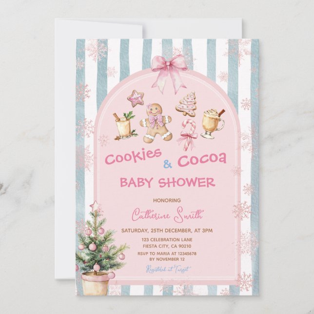 Pink Cookies and Cocoa Snowflakes Baby Shower  Invitation (Front)