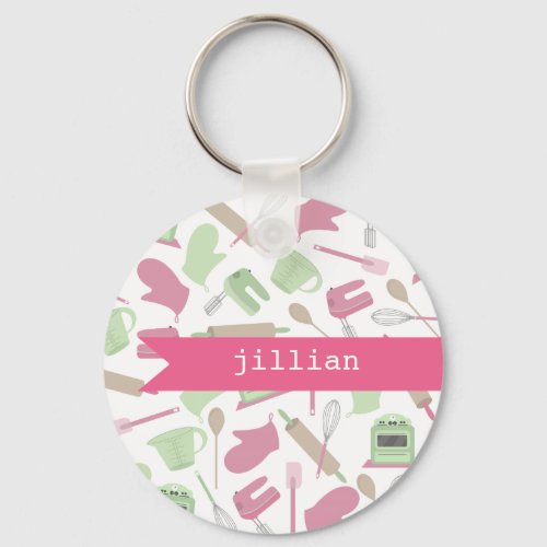 Pink Cooking Themed Personalized Keychain