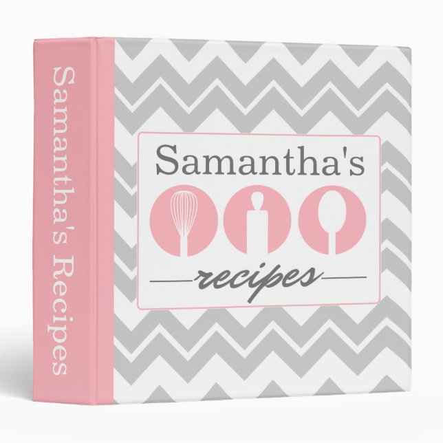 Pink Cooking Utensils Trio Recipe Binder (Front/Spine)