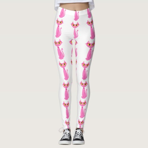 Pink Cool Cartoon Cat Leggings