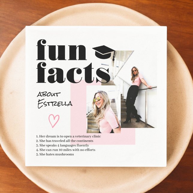 Pink cool graduate fun facts graduation 2 photos napkins (Pink cool graduate fun facts graduation 2 photos napkins)