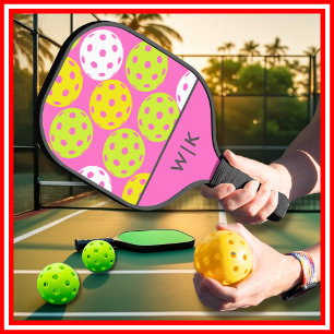Pink Cool Modern Monogrammed Pickleball Paddle