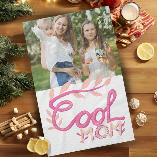 Pink Cool Mom Hand Lettering Mother`s Day Photo Kitchen Towel (Creator Uploaded)