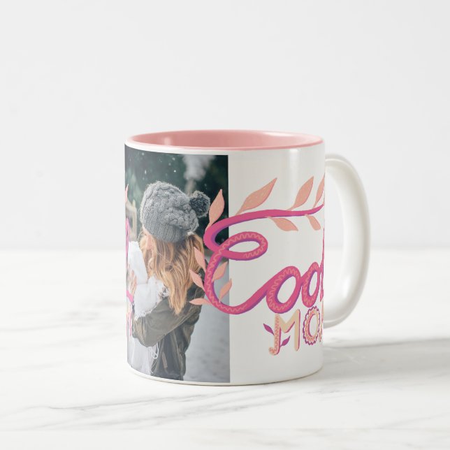 Pink Cool Mom Hand Lettering Mother`s Day Photo Two-Tone Coffee Mug (Front Right)