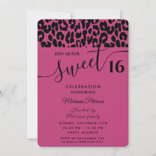Pink Cool Trendy attractive leopard sweet 16 Invit Invitation