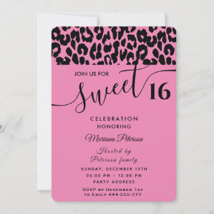 Pink Cool Trendy attractive leopard sweet 16 Invitation