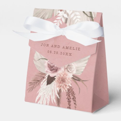 Pink Copper Tropical Pampas Grass Seaside Wedding Favor Boxes