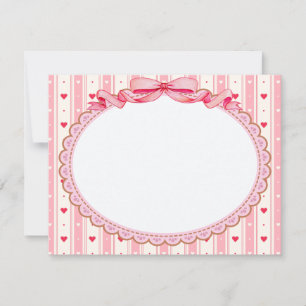 Pink Coquette Aesthetic Frame with Bow and Hearts Note Card