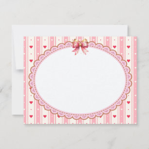 Pink Coquette Aesthetic Frame with Bow and Hearts Note Card