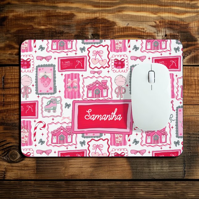 Pink Coquette aesthetic girly whimsical pattern Mouse Pad (Creator Uploaded)