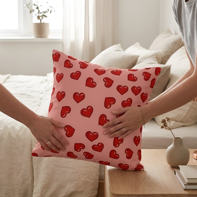 Pink Coquette Aesthetic Red Hearts Pattern Throw Pillow (Creator Uploaded)