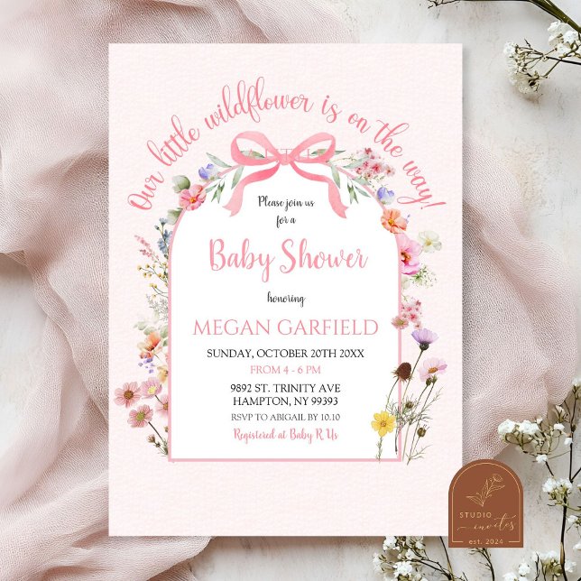 Pink Coquette Arch Spring Wildflower Baby Shower Invitation (Creator Uploaded)