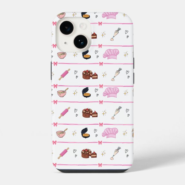 Pink Coquette Baking Pattern Pastel Kitchen Lover  Iphone Case (Back)