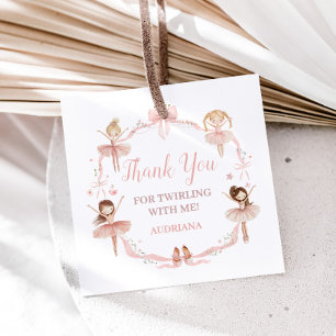 Pink Coquette Ballerina Birthday Party Square Favor Tags