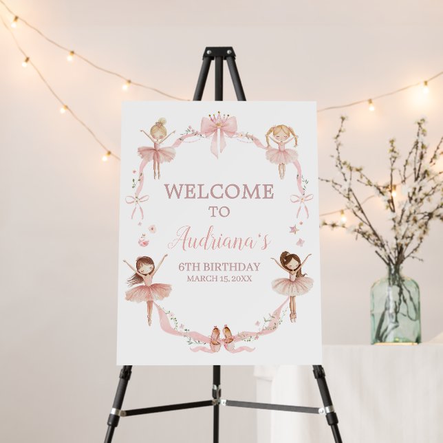 Pink Coquette Ballerina Birthday Welcome Sign (In Situ (Stand))