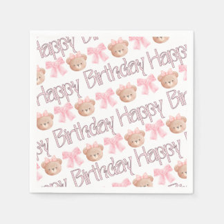 Pink Coquette Bears and Ribbons Napkins