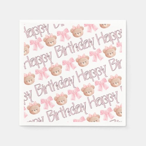 Pink Coquette Bears and Ribbons Napkins