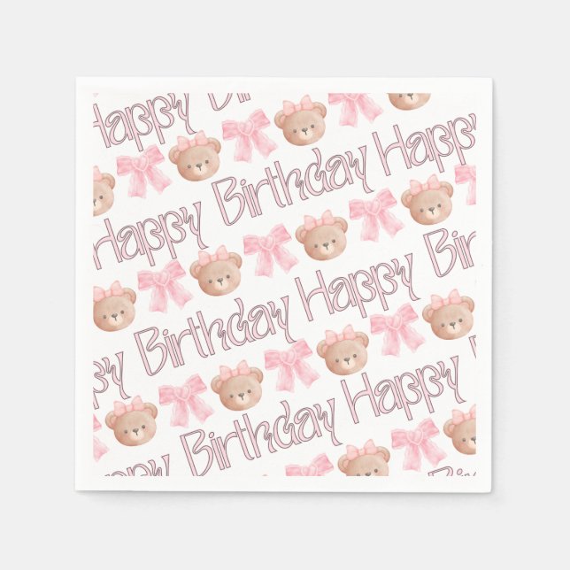 Pink Coquette Bears and Ribbons Napkins (Front)