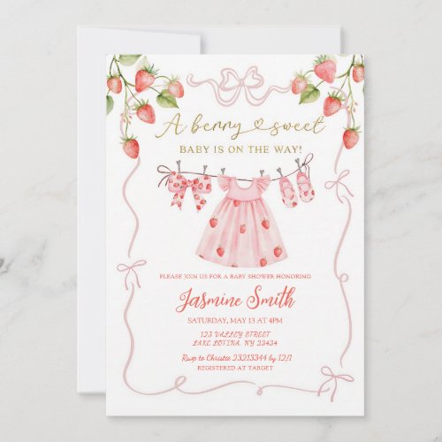 Pink Coquette Berry Sweet Baby Shower Invitation