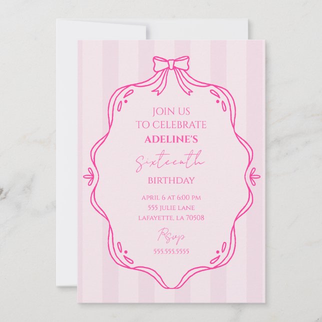 Pink Coquette Birthday Party Invitation (Front)