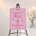 Pink Coquette Birthday Sign Martini Girl Bow Red<br><div class="desc">Pink coquette birthday welcome sign featuring a whimsical hand-drawn martini girl with decorative bows and hearts. This trendy pink and red design is perfect for 30th birthdays, dirty thirty parties, 21st celebrations, and any milestone birthday with bold feminine style. Fully customizable with name, age, and date. Available as foam board...</div>