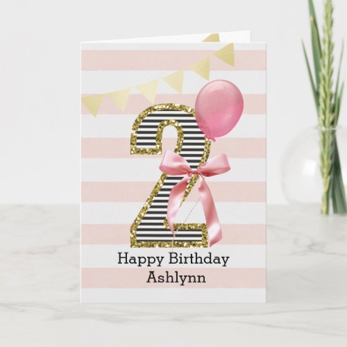 Pink Coquette Boq and Gold 2nd Birthday Girl Card