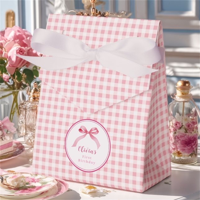 Pink Coquette Bow 1st Birthday Girl Favor Boxes (Creator Uploaded)