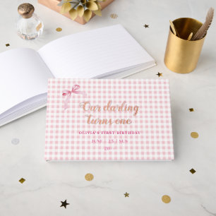 Pink Coquette Bow 1st Birthday Girl Foil Guest Book