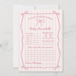 Pink Coquette Bow Advice for Baby Shower Card