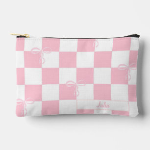 Pink Coquette Bow Aesthetic Personalized Checkered Accessory Pouch