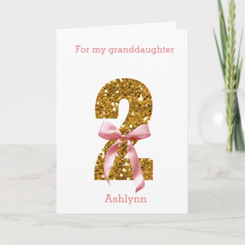 Pink Coquette Bow and Gold Glitter 2nd Birthday Card