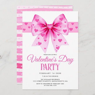 Pink coquette bow and hearts Valentine's Day party Invitation