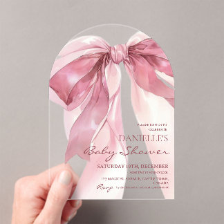 Pink Coquette Bow Baby Girl Shower Acrylic Invitations