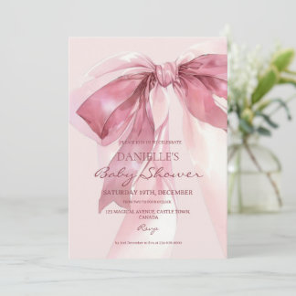 Pink Coquette Bow Baby Girl Shower Invitation