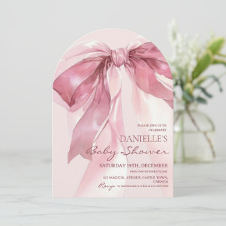 Pink Coquette Bow Baby Girl Shower Invitation