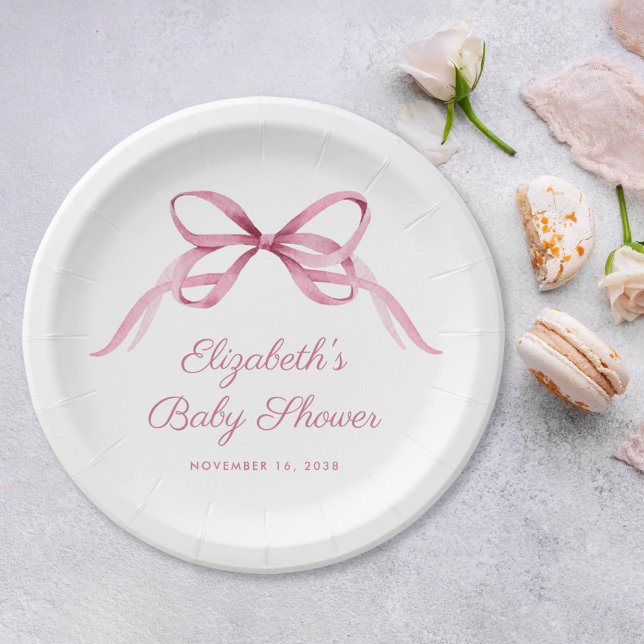 Pink Coquette Bow Baby Girl Shower Paper Plates (Creator Uploaded)