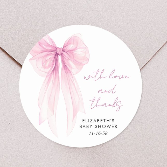 Pink Coquette Bow Baby Girl Shower Thank You Classic Round Sticker (Creator Uploaded)