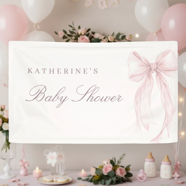 Pink Coquette Bow Baby Shower Banner (Coquette Bow Baby Shower Banner)