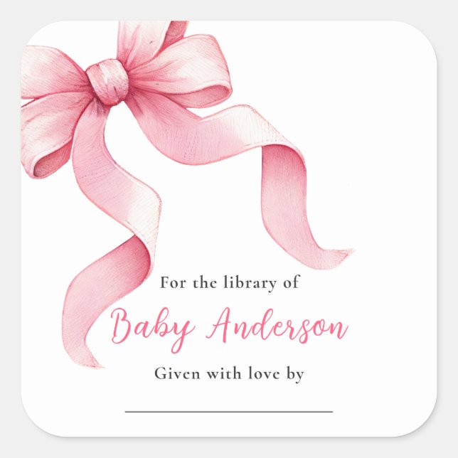 Pink Coquette Bow Baby Shower Bookplate (Front)