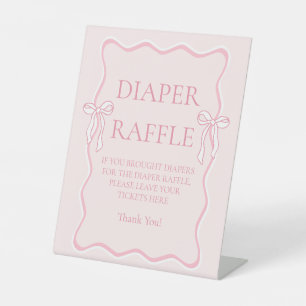 Pink Coquette Bow Baby Shower Diaper Raffle Game Pedestal Sign
