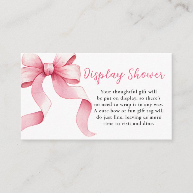 Pink Coquette Bow Baby Shower Display Shower Enclosure Card (Front)