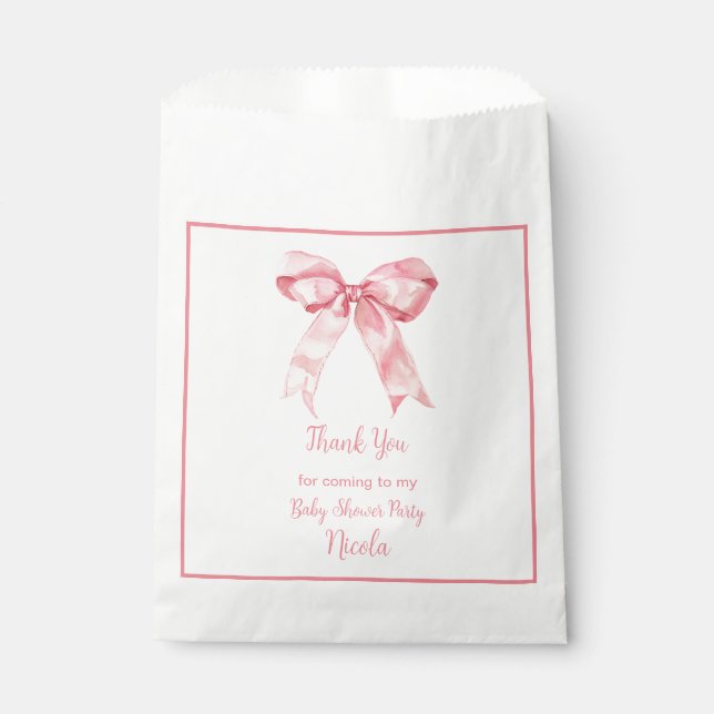 Pink Coquette Bow Baby Shower Favor Bag (Front)