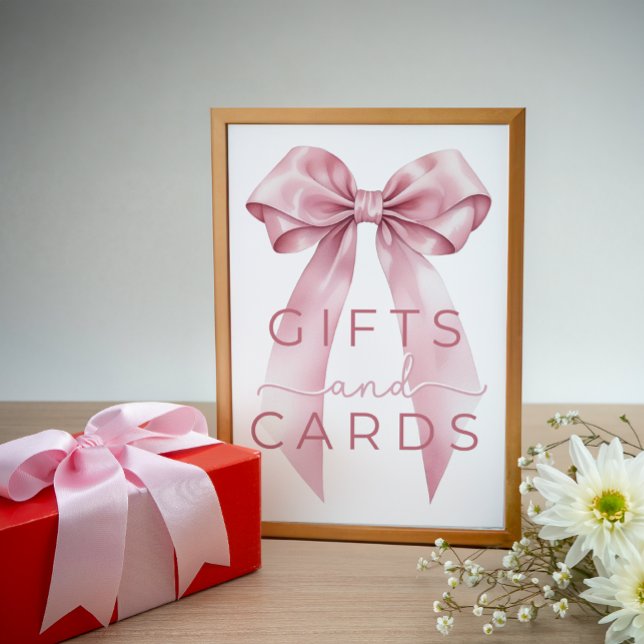 Pink Coquette Bow Baby Shower Gifts & Cards Sign – (Baby Shower Table Sign)