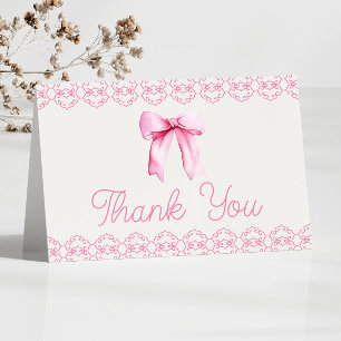Pink Coquette Bow Baby Shower Letterpress Thank You Card