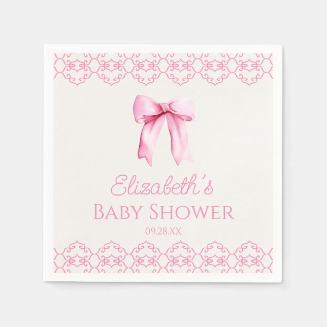Pink Coquette Bow Baby Shower Napkins (Front)
