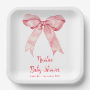 Pink Coquette Bow Baby Shower Paper Plates