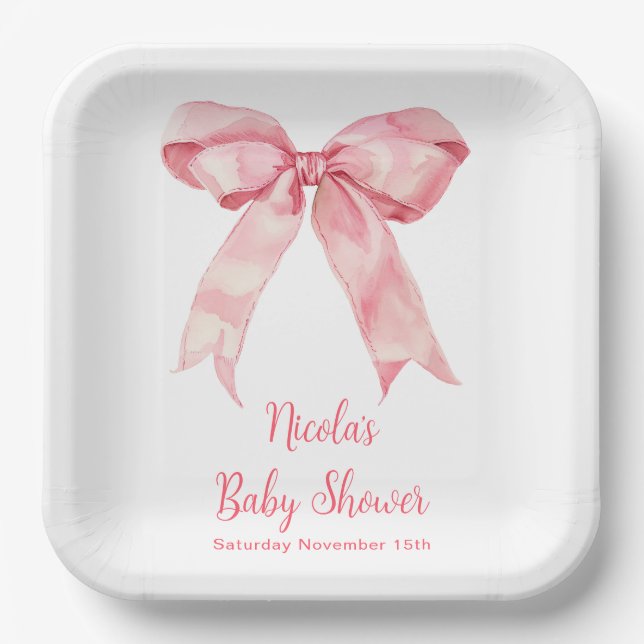 Pink Coquette Bow Baby Shower Paper Plates (Front)