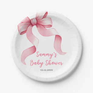 Pink Coquette Bow Baby Shower Paper Plates