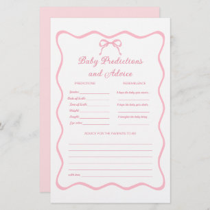 Pink Coquette Bow Baby Shower Predictions Game